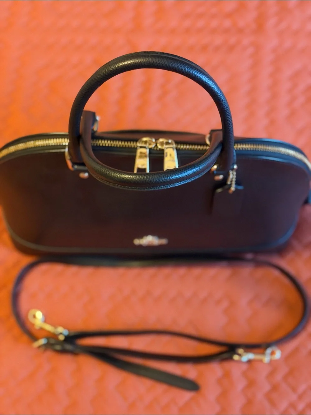 Coach Black Saffiano Dome Satchel with Gold Hardware